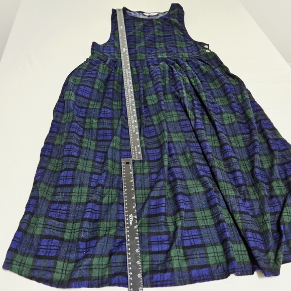 VTG Womens Overall Corduroy Maxi Dress 100% Cotton Tartan Jumper Blue Green L - Picture 14 of 15